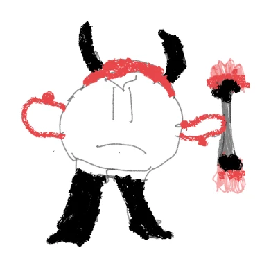 The original drawing of Mr. Doom: horns, a red headband and a flaming bone