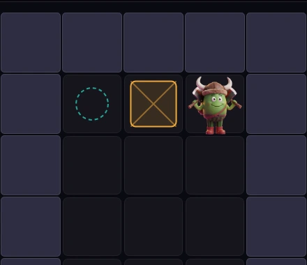 The Shift editor: a crate, a target and a character on a grid